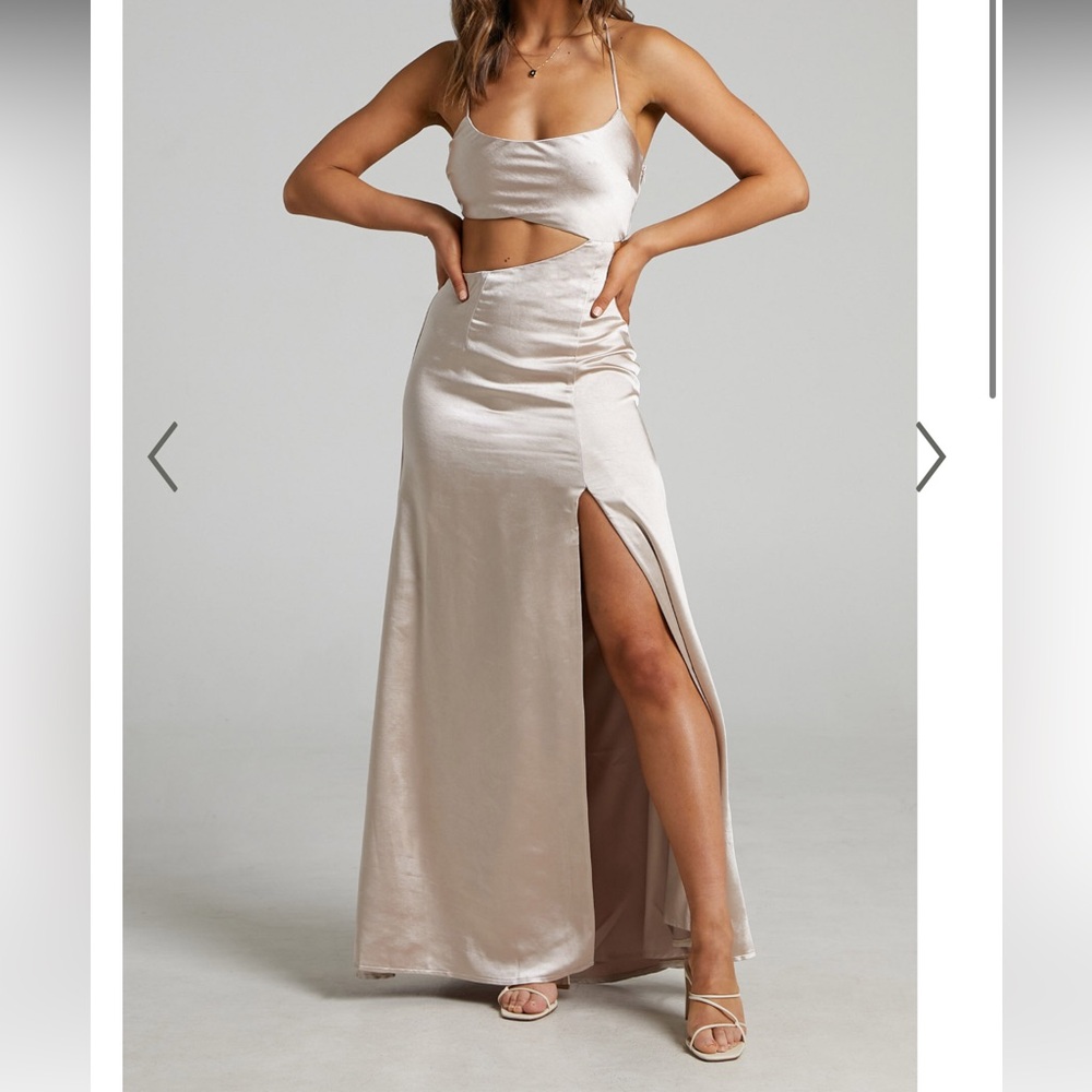 MYRTLE ASYMMETRICAL DRESS IN CHAMPAGNE SATIN